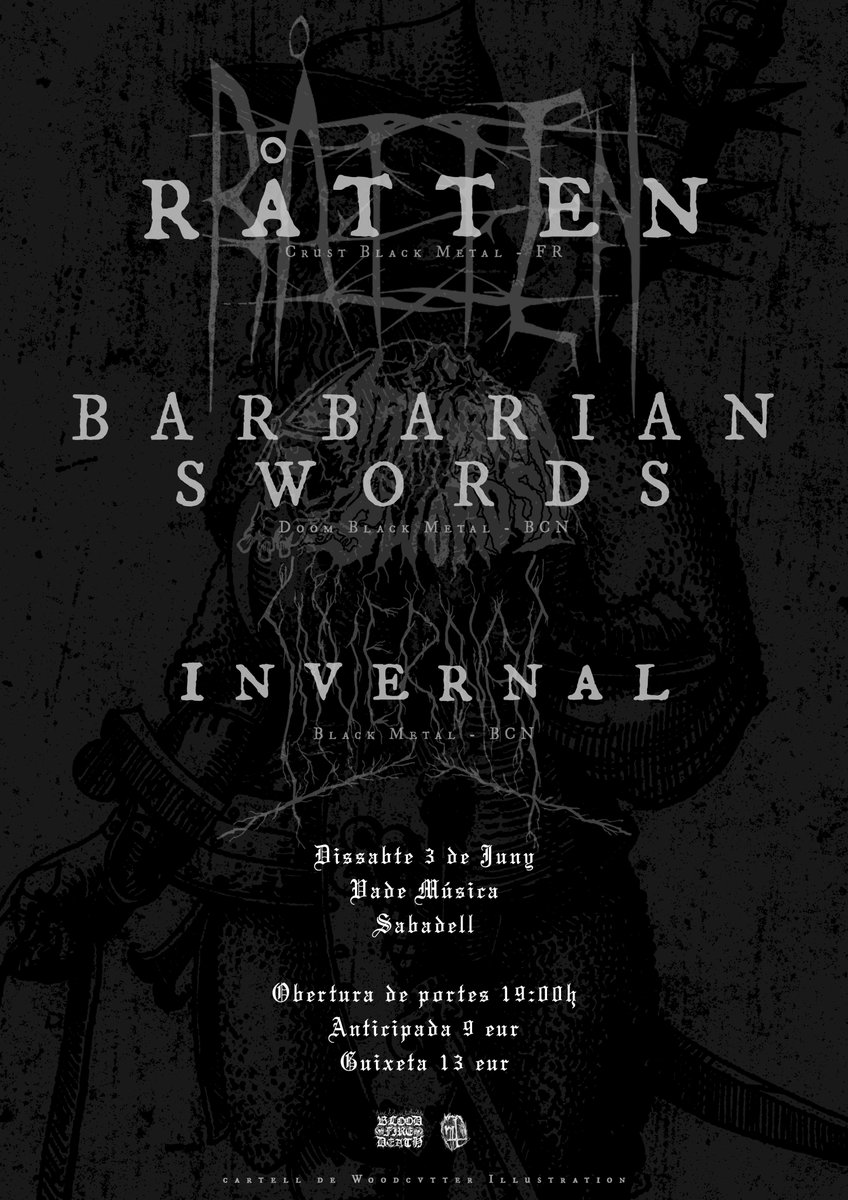 BloodFirePromo's tweet photo. Ritual de destrucción black en @MusicaVade, Sabadell. @BarbarianSwords prosiguen con sus tropelías junto a Råtten, sus nuevos y enmascarados camaradas galos. A esta fiesta del más funesto nihilismo también se sumarán los gélidos Invernal. Ya en @entradium: https://t.co/nQ7BmZMZVk https://t.co/fpB5Y9t2tD