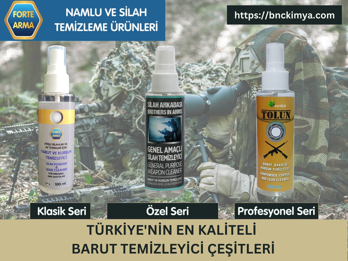 SentekKimya's tweet photo. Forte Arma Barut Temizleyici çeşitleri, benzersiz barut sökme performansı ile tüm silahlarınızı güvenle temizler. https://t.co/7FhacTdWAe
#SavunmaSanayi #savunma https://t.co/SCBycbwA5u
