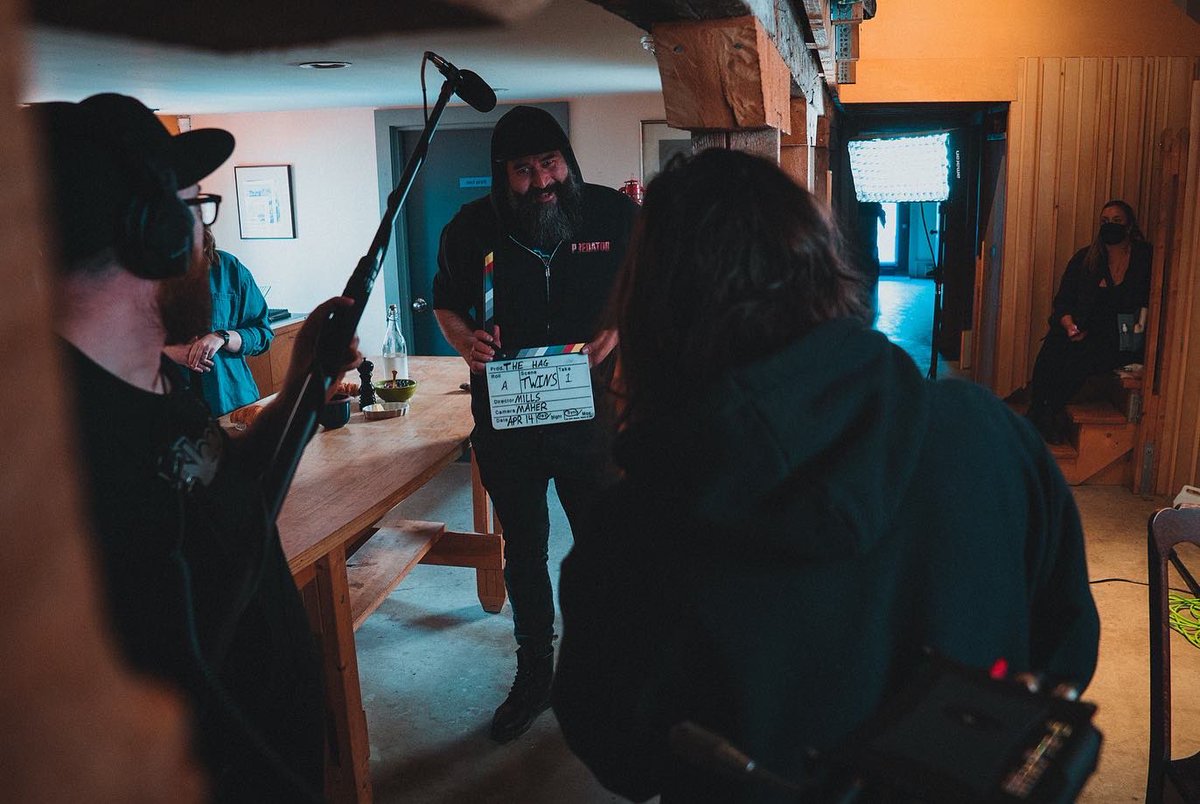 GRINDMINDHORROR's tweet photo. Some behind the screams of this weekend’s #HAG shoot! Keep one eye open for #NewfoundlandNightmares coming to @fibetv1 this fall! 🎥💀

#DontSleepNL https://t.co/yCEA4Z9cMW