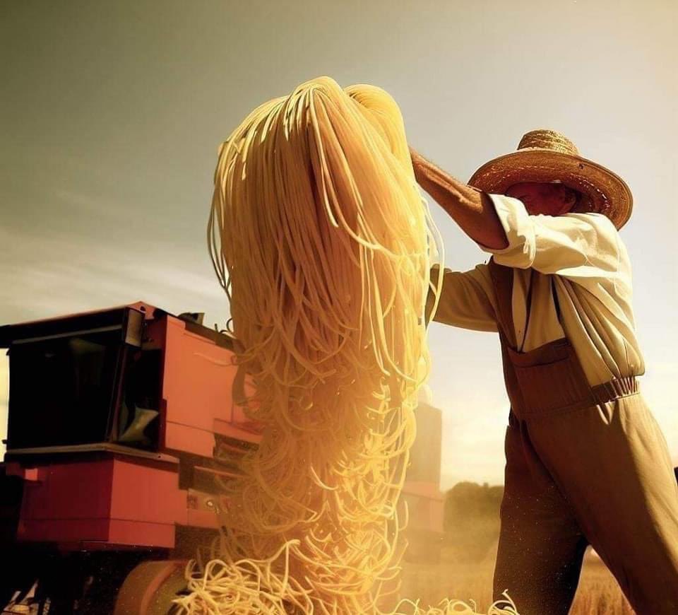 Thanks to extraordinary advances on Artificial Intelligence, we can finally see beautiful photos like these of pasta harvests in Italy.