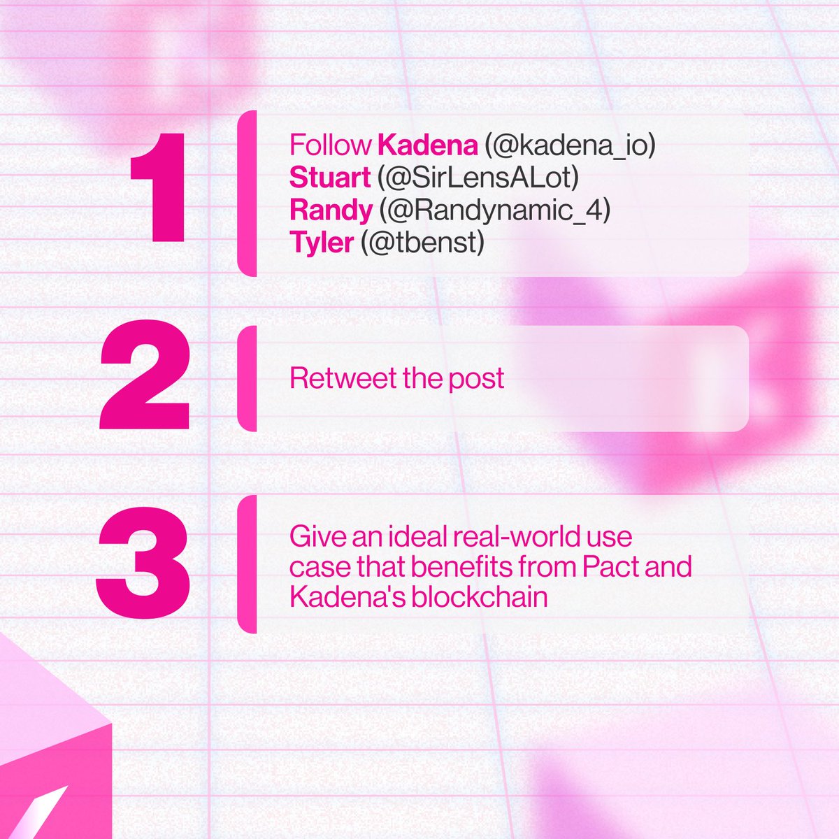 kadena_io's tweet photo. 1. Follow @Kadena_io, @SirLensALot, @Randynamic_4, and @tbenst

2. Retweet this week’s campfire announcement: https://t.co/3mOrvVwyuJ

3. Commenting what you think is the best use case for Kadena's #blockchain and #Pact https://t.co/dgnyQ2jXIs