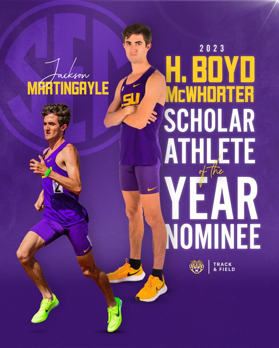 LSUTrackField's tweet photo. Jackson Martingayle has been nominated for the prestigious @SEC H. Boyd McWhorter Scholar-Athlete of the Year award! 📚

📰 https://t.co/5bDbi5Gdly

#GeauxTigers https://t.co/kKtkPJ71vV