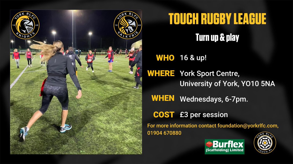 yorkrlfcfound's tweet photo. 👋 𝗧𝘂𝗿𝗻 𝗨𝗽 &amp; 𝗣𝗹𝗮𝘆 – 𝗧𝗼𝘂𝗰𝗵 𝗥𝘂𝗴𝗯𝘆

⏳The countdown is on with a new venue of York Sport Centre starting 𝐖𝐞𝐝 𝟏𝟗𝐭𝐡 𝐀𝐩𝐫𝐢𝐥  6-7pm

✅ The game is easy to learn &amp; easy to play with new participants welcomed.

🌐 https://t.co/yqXooPbwuS

🤝 | #WeAreYork ⚔️ https://t.co/j1VmZfgKbd