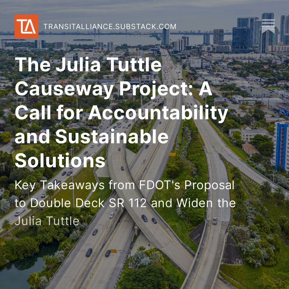 TransitMIA's tweet photo. Check out our lastest update on The Julia Tuttle Causeway Project: A Call for Accountability and Sustainable Solutions, Key Takeaways from FDOT's Proposal to Double Deck SR 112 and Widen the Julia Tuttle at the link below. 

https://t.co/TyeoxIL0Q6 https://t.co/JUE42uOKdK