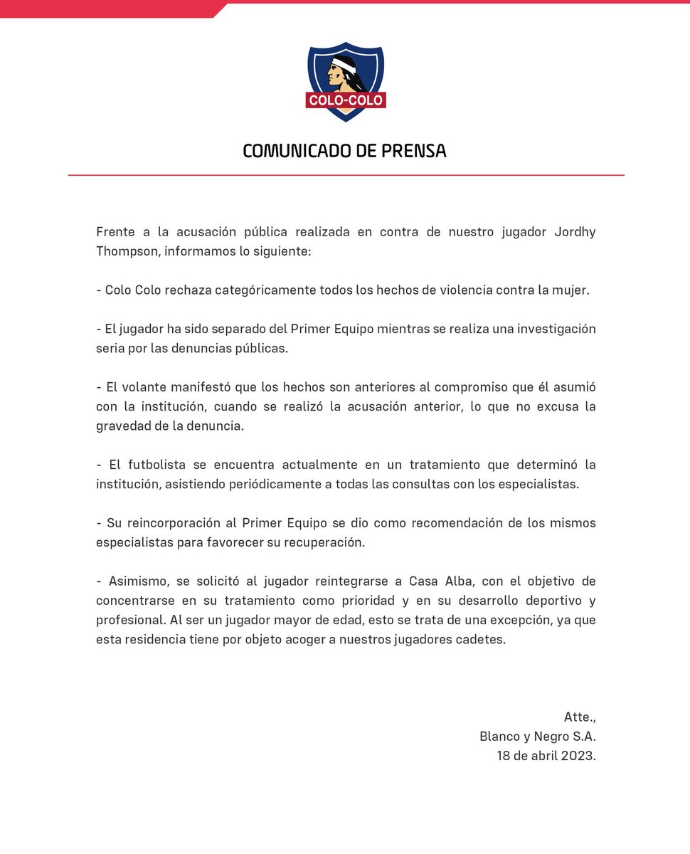 ColoColo's tweet photo. 🚨 Comunicado oficial. https://t.co/EuV1jzzCU8