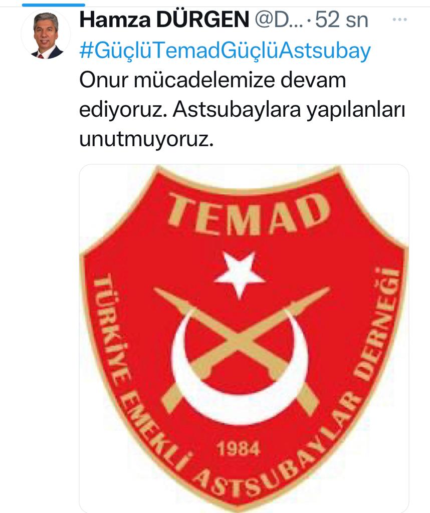#GüçlüTemadGüçlüAstsubay <a href="/temadankara/">TEMAD Genel Başkanlığı</a> <a href="/DurgenHamza/">Hamza DÜRGEN</a> @Deli_Efe09 <a href="/MoonkhanAksoy/">Ayhan Aksoy</a> @Turk_Assubay 
Mağduriyetlere son verilmesi için birlik olma, dayanışma zamanı. Haklıyız, güçlüyüz, kazanacağız.