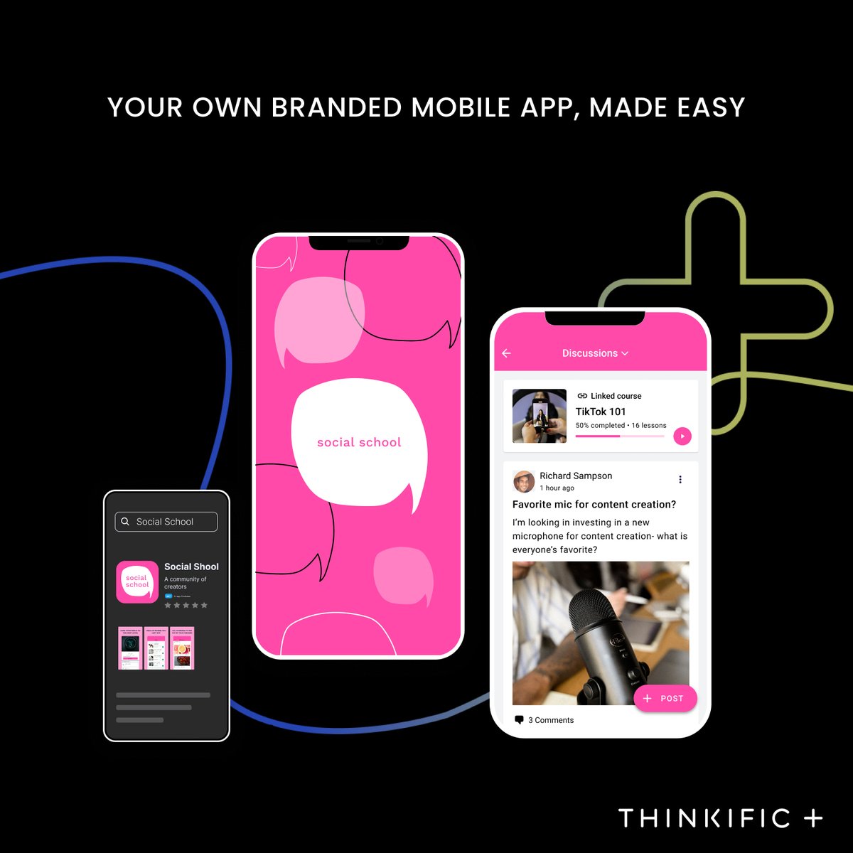 1/4 Big news!  🎉🎉 Today, we’re excited to launch <a href="/Thinkific/">Thinkific</a> Branded Mobile: an industry-first, customizable app-building solution for Creator Educators. Meaning you can easily have your own mobile app to deliver courses, communities, memberships and more to your audience!