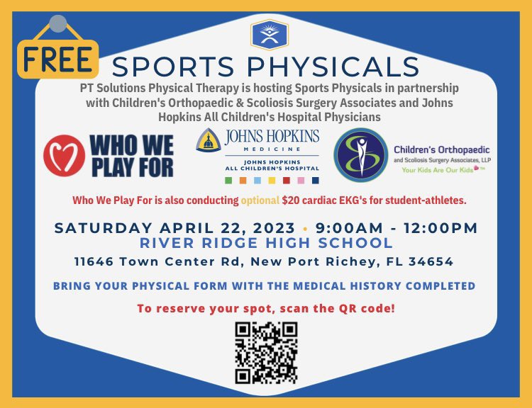 MsKatieATC's tweet photo. 🗣️HEY SHARKS! Our 1st FREE Sports Physical opportunity is this weekend @ River Ridge HS. Can’t make it this weekend? Don’t worry, we have another opportunity next weekend at Anclote! @AncloteSharks @shark_sports22 @AncloteFB @AncloteCheer https://t.co/Ri1agdgDTy