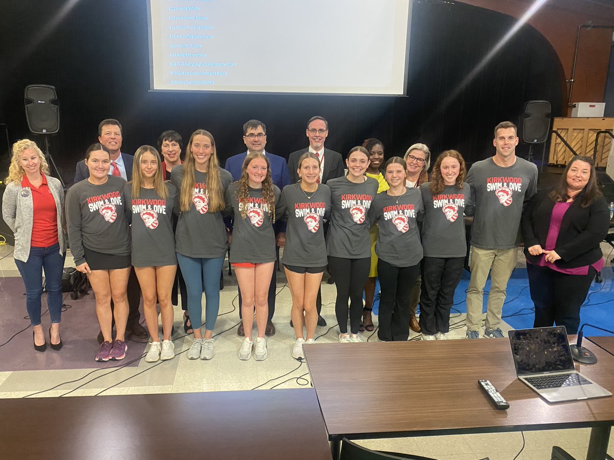 kwoodschools's tweet photo. Congratulations once again to our girls' swim and dive team who finished third at the MSHSAA State championships in February. We are happy to congratulate the team and Coach Beasley in person during our BOE meeting last night. https://t.co/guiFBSHoSZ