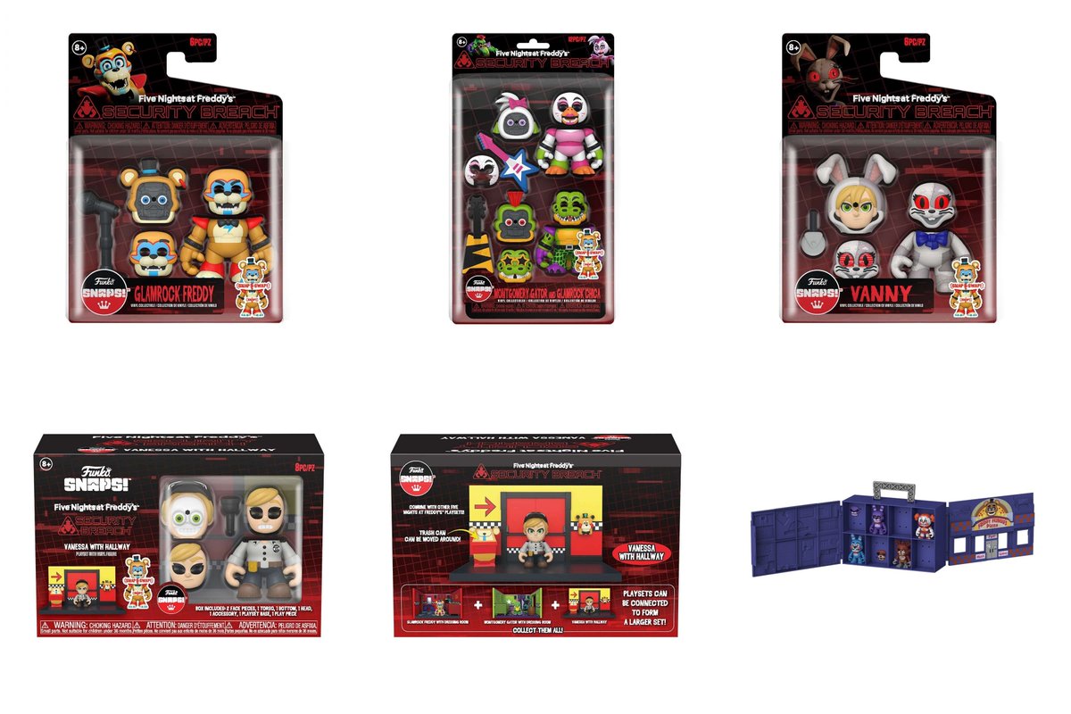 JonnyBlox's tweet photo. First look at Funko's upcoming Security Breach wave of SNAP figures!

The wave includes Glamrock Freddy, Vanny, Glamrock Chica and Monty 2-Pack, Glamrock Freddy with Dressing Room Set, Monty with Dressing Room Set, and Vanessa with Hallway Set.

The wave is set for an August release on Entertainment Earth!
#fnaf #fivenightsatfreddys #securitybreach #fnafsb