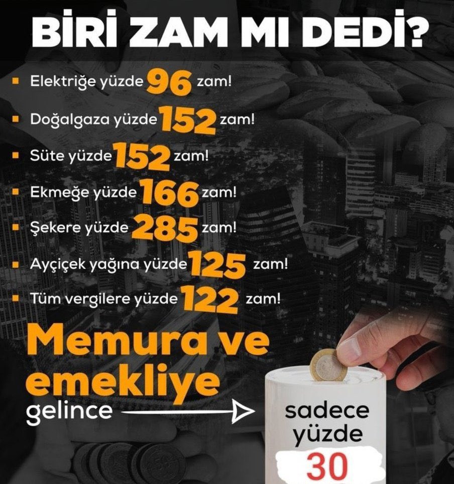 Memurluk bitmiştir. 
Asgari ücretliye enflasyon yüzde 54 ,işçiye 40 memura yüzde 30. Ne Bayram İkramiyesi ne yol ne yemek ne prim hiçbir şey!

Memur GEÇİNEMİYOR! 

#BayramMüjdesiEkZam