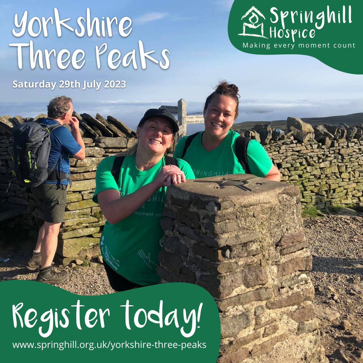 Take on a challenge in 2023 and get that feeling of accomplishment from doing something amazing, all while raising money for Springhill Hospice with our Yorkshire Three Peaks! ⛰️💚

Register today at bit.ly/3GDzaJi