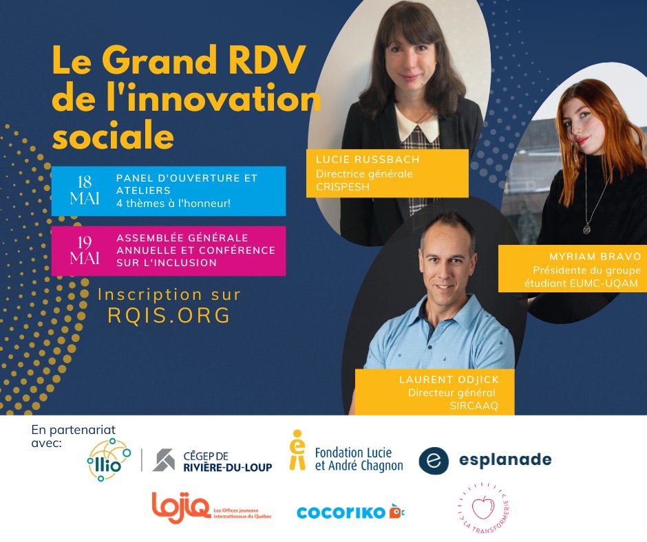 Comment l’innovation sociale peut-elle favoriser la création d’environnements physiques et sociaux plus inclusifs? 
On en parlera le 19 mai au Grand RDV de l’innovation sociale. 
rqis.org/events/le-gran…
#inclusion #innovationsociale #sociétéinclusive