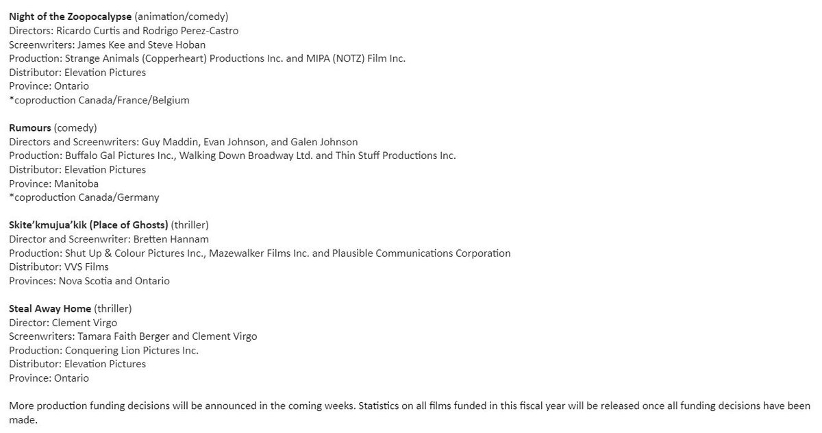 Barry Hertz on Twitter "NEW Telefilm_Canada announces 23M worth of