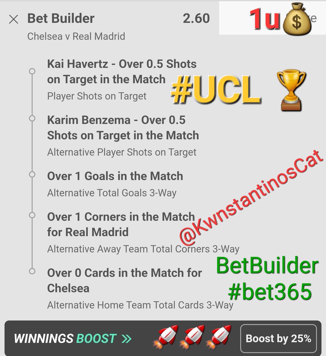 KwnstantinosCat's tweet photo. 📌 Uefa Champions League 🏆
📚 Chelsea v Real Madrid
⏰️ 22:00
ℹ️ H2H 8/8 Over 0,5g [7/8 ov1,5g /CHL 5/5 100% ov1,5g]
ℹ️ Real M. 100% over 5,5 🚩 overall
ℹ️ Clelsea 100% over 2,5 🟨 overall
ℹ️ Havertz 2,34avg att/match (2g) &amp; Benzema 3,86avg att/match(4g)

#UCL #pregame #bet365 https://t.co/WKp9z6GfqM