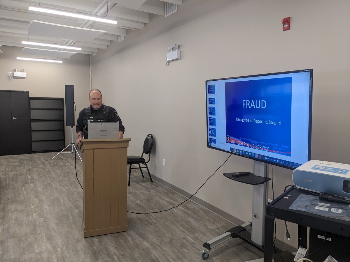 wpsSean's tweet photo. @WindsorPolice talking to seniors about Fraud today in Amherstburg. This seminar was sponsored by @LibroCU #seniorsafety #seniorfraud https://t.co/PQUjUrpeCG
