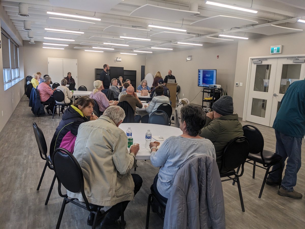 wpsSean's tweet photo. @WindsorPolice talking to seniors about Fraud today in Amherstburg. This seminar was sponsored by @LibroCU #seniorsafety #seniorfraud https://t.co/PQUjUrpeCG