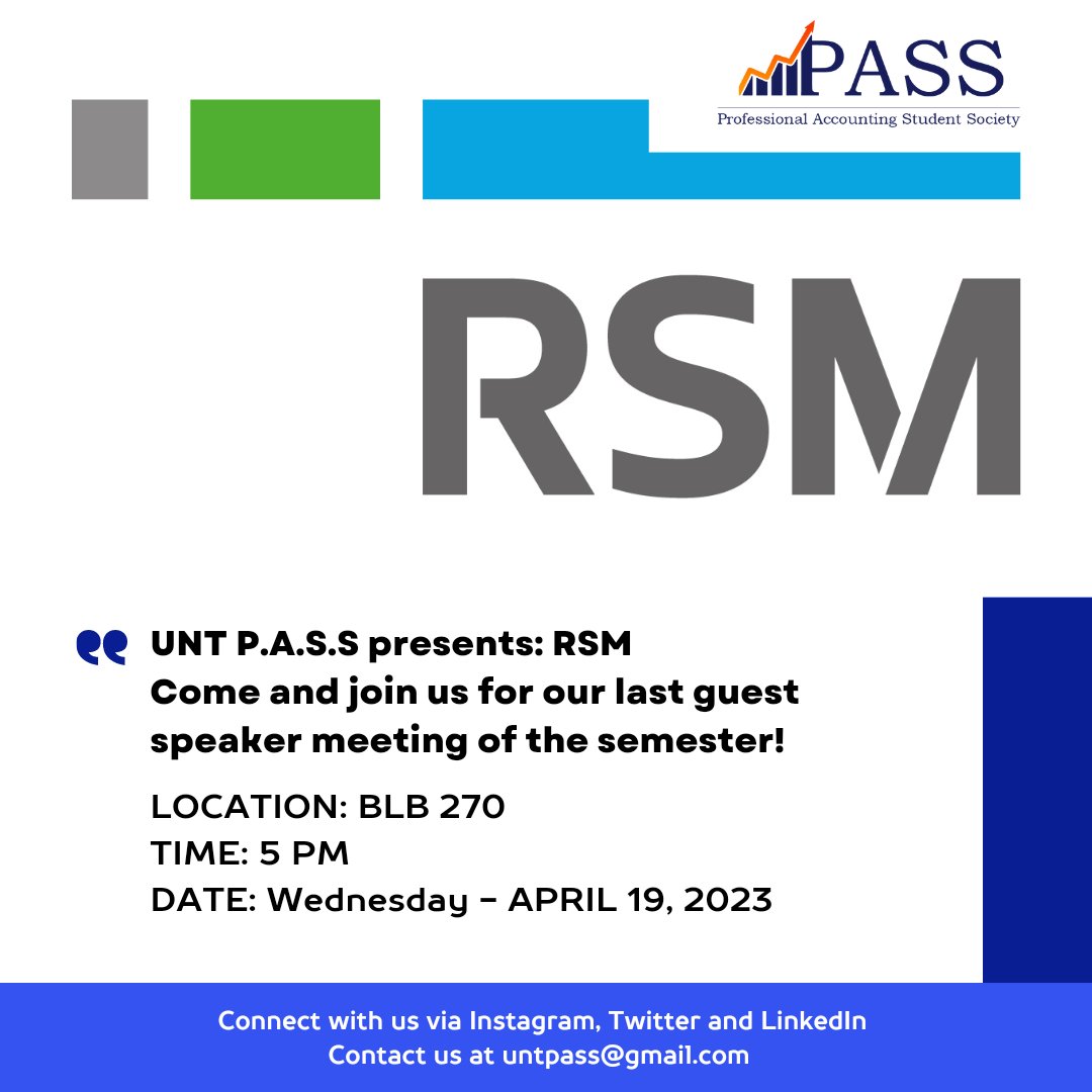 untpass's tweet photo. Hello Eagles, 
Hope everyone is having a great week. This is just an announcement that tomorrow we will be having our last guest speaker meeting of the semester with RSM. 

#unt #untpass #professionalaccountingstudentsociety #accounting #business #spring2023 #guestspeaker #rsm https://t.co/JOhGgj5FjK