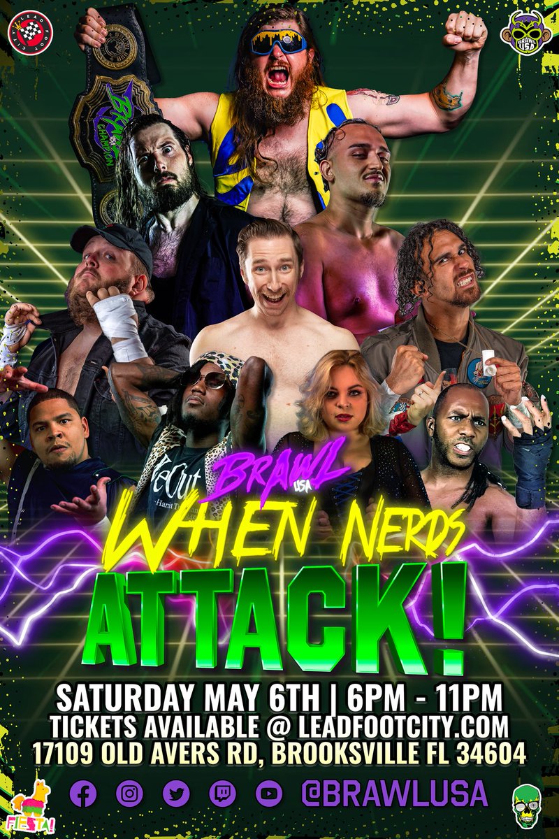TheWNRN's tweet image. HERE IT IS FOLKS! @brawlusa X @TheWNRN WHEN NERDS ATTACK!

The WNRN teams up with our bros at BRAWL USA to spread the word of the Wrestling Nerd all over Lead Foot City! PRO WRESTLING! CINCO DE MAYO! TITO PUENTE JR!!!!

And yes, the reveal of the WNRN ALL FLORIDA CHAMPIONSHIP!
