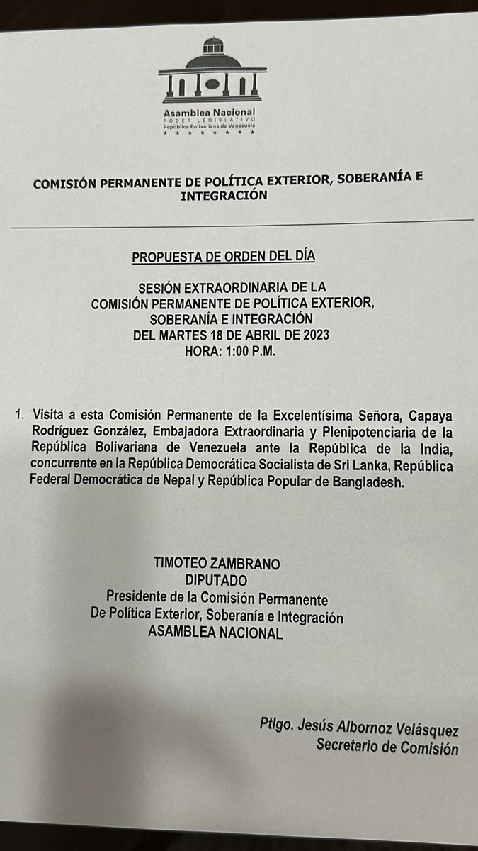 MataVictoria's tweet photo. La Comisión de @CPPESI_AN recibe a Cayapa Rodríguez, quien presenta plan de trabajo para su nombramiento a solicitud del pdte @NicolasMaduro como embajadora plenipotenciaria ante la India y autorización del plenario de la @Asamblea_Ven .  @jorgerpsuv @delcyrodriguezv @yvangil https://t.co/A8uEZ2mUQ2