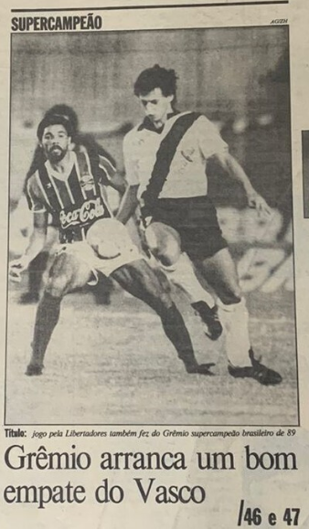 Gremio__EN's tweet photo. Exactly 33 years ago, Grêmio drew 0-0 with Vasco da Gama, in Rio de Janeiro, in a match valid for Libertadores that year. The tie also gave the Tricolor the title of Brazilian Super champion. CBF recognizes the achievement but never delivered the trophy. We're still waiting... https://t.co/DlXQ7Bpfl3