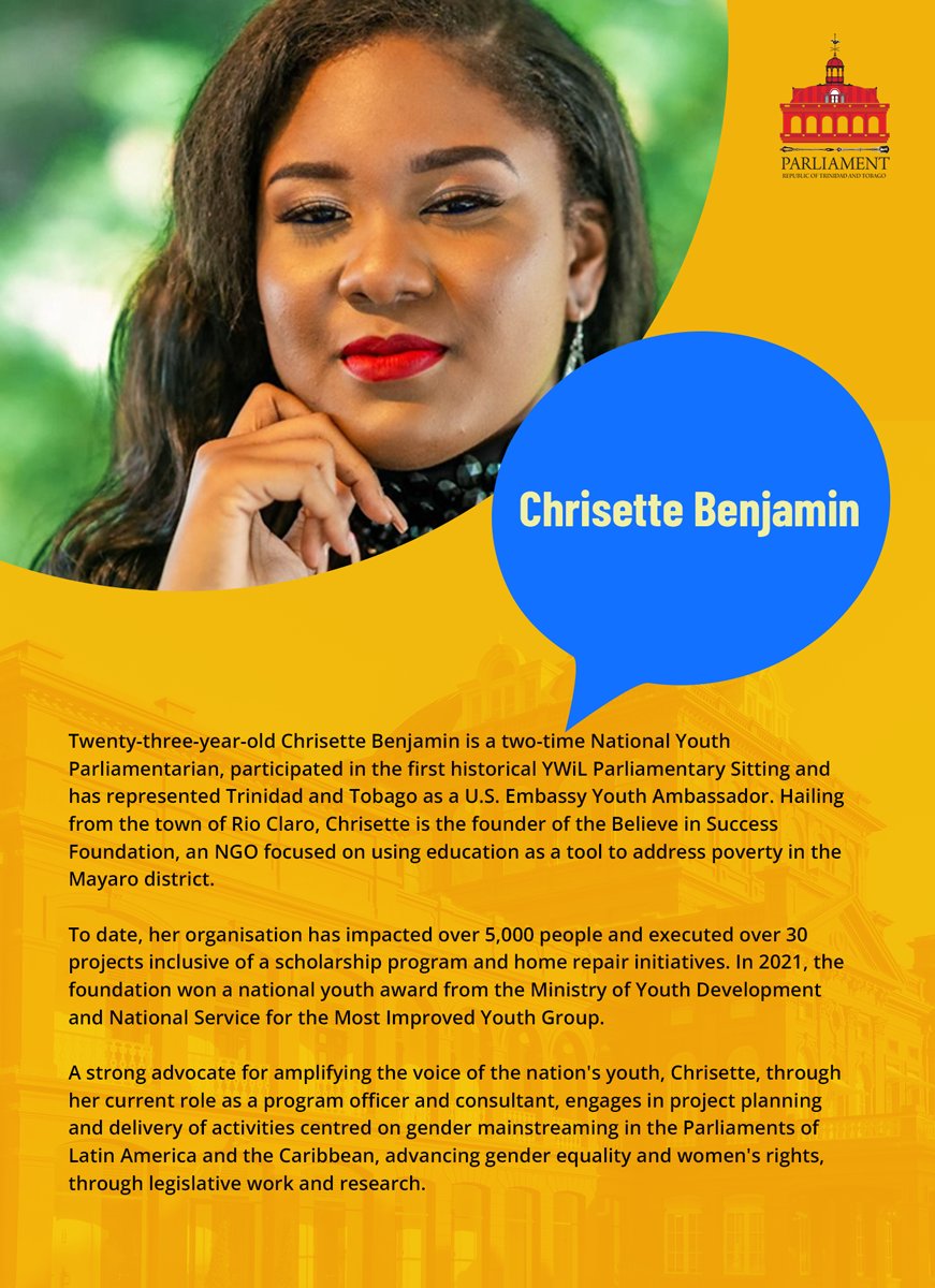 TTParliament's tweet photo. Chrisette Benjamin will join our panel discussion on the theme "Governance and Youth: Are we all at the table?” on Thursday April 20 at 11am.
View LIVE on Parliament Channel 11!
https://t.co/HVKwmALR73
#ISpeakForPeace #Commonwealth #CommonwealthDay2023 #CommonwealthSecretariat https://t.co/zT7mVnv2Jm
