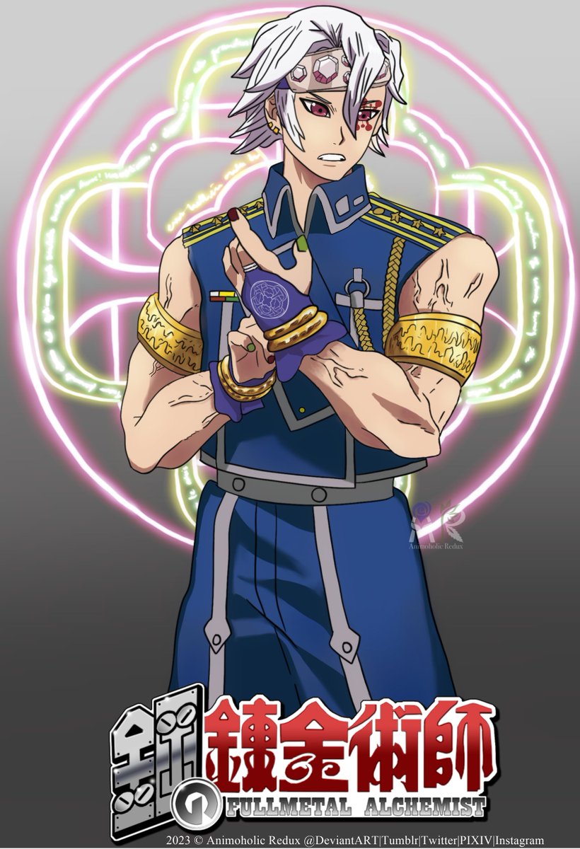 animoholic's tweet photo. Sound Hashira Uzui Tengen reimagined as a State Alchemist in the rank Captain, using alchemy with sound and going by the name "Flamboyant Alchemist"
#fullmetalalchemist #uzuitengen #kimetsunoyaiba #soundhashira #statemilitary #flamboyant #alchemy #fma2003 #animecrossover https://t.co/Trz00QKhSq