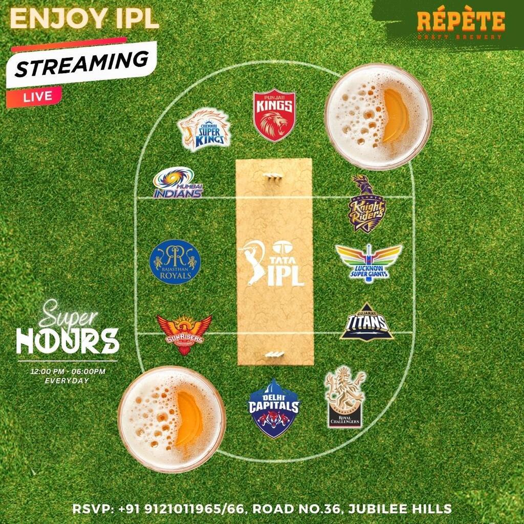 Repete_Brewery's tweet photo. Relish the kick of 6’s and 4’s on the big screen under the roof top while holding your go-to drink. 
Join your hands and enjoy your favourite team winnings.

rsvp: +91 9121011965/66

#IPL #IPLatRepete #IPLscreening #iplhyderabad #bestbreweryintown #bestb… https://t.co/K2ql0dxC9k https://t.co/9J4HSJ8grj