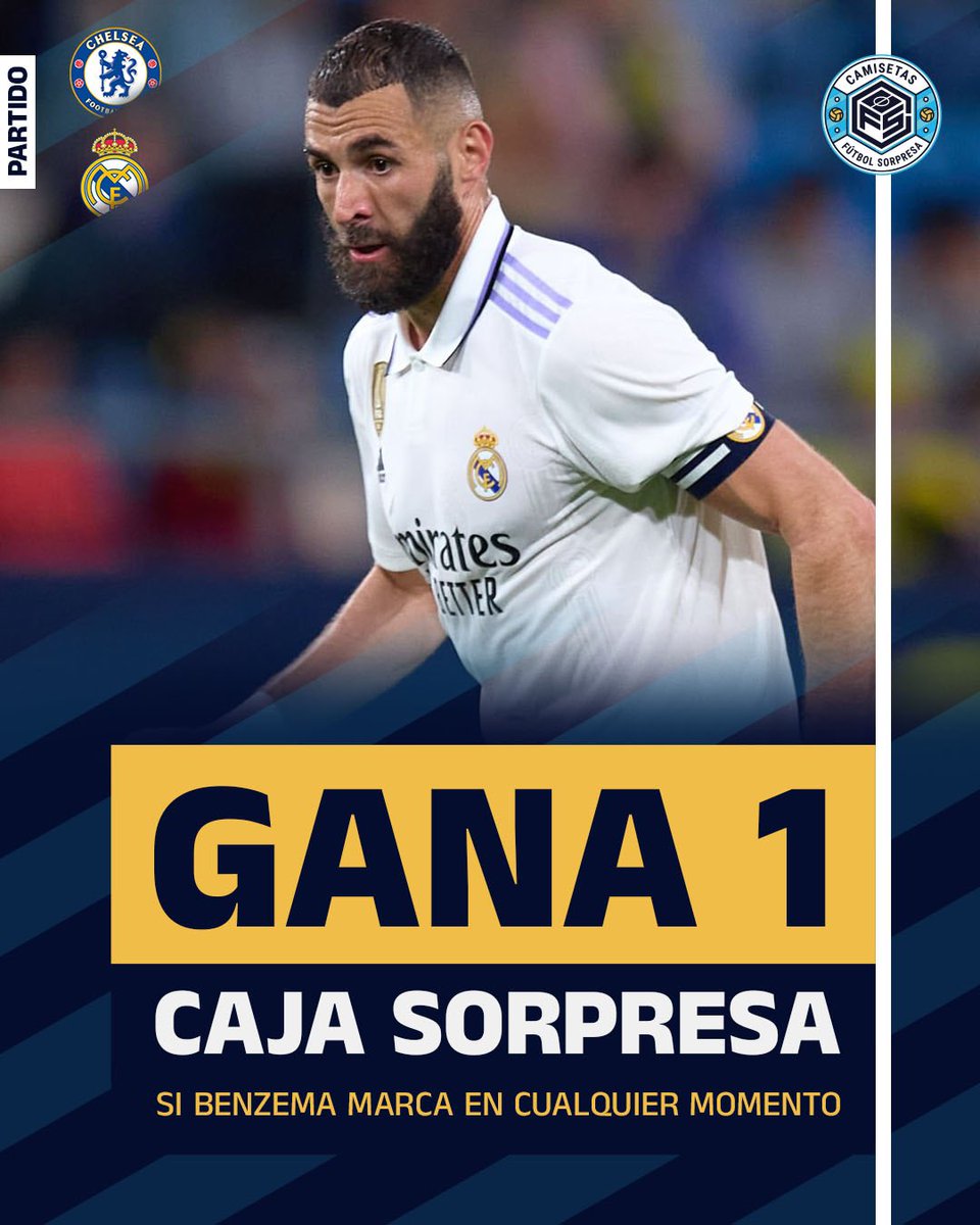 Si Benzema marca en cualquier momento ante el Chelsea sortearemos una caja sorpresa de camisetasfutbolsorpresa.com 🎁

¿Cómo participar? 👇

🤝 Síguenos
🔁 Retweet este tweet
❤️ Like el tweet

Seleccionaremos el ganador en el día de mañana 📅

¡Buena suerte! ☘️