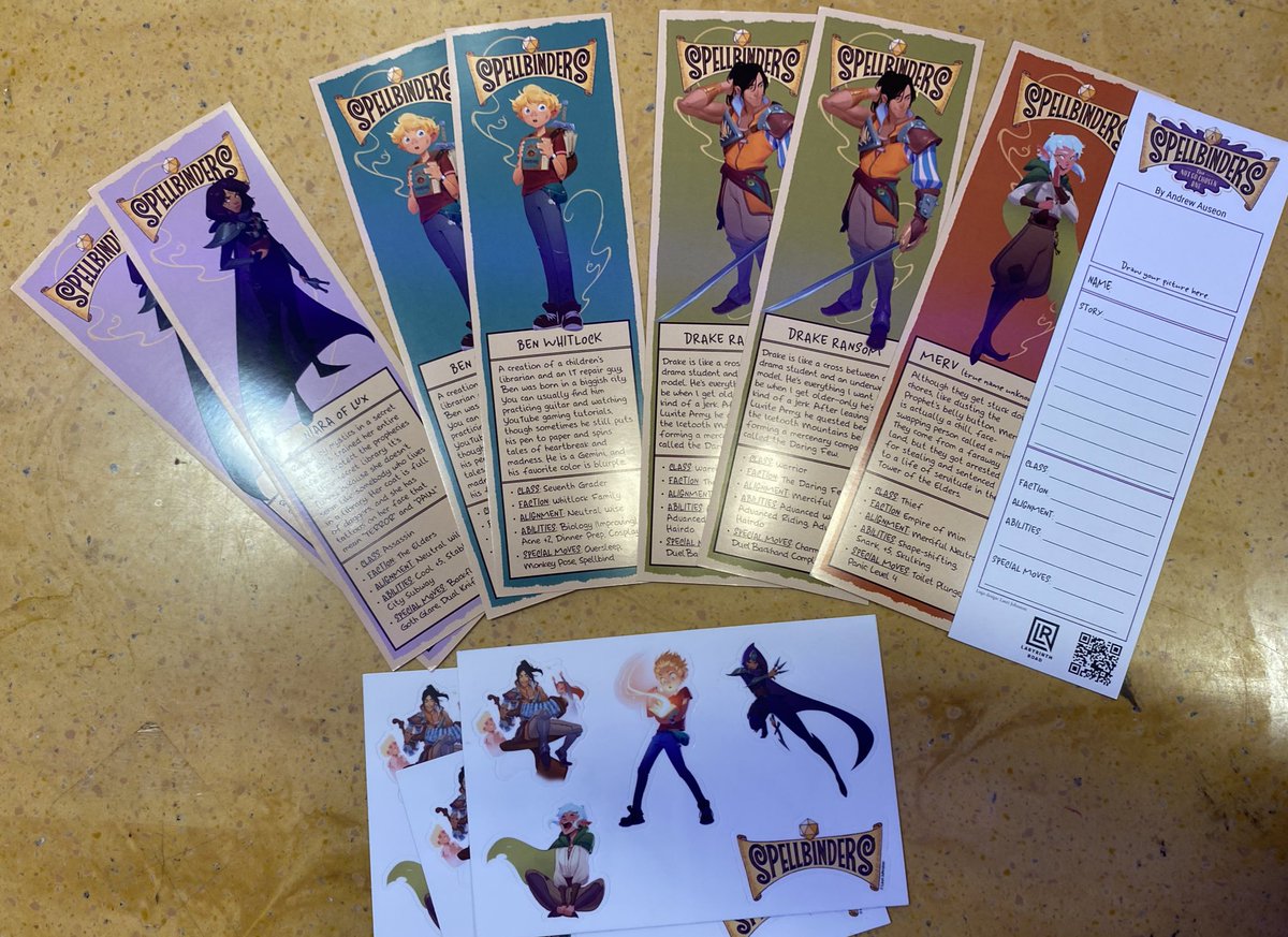 MsBlyereads's tweet photo. Thank you @andrewauseon for the awesome bookmarks & stickers!!! The kids are going to love them! They loved connecting with you on #WRAD & can’t wait for #SPELLBINDERS to be out in June! Congrats in advance! https://t.co/DfP1tePlEy