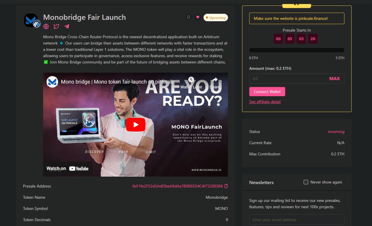 MonoBridgeApp's tweet photo. MonoBridge team are thrilled to announce the upcoming fair launch of the MONO Token on #Arbitrum network, It will be hosted on #Pinksale  on 18 APR at 18:00 PM UTC

With a 6% Affiliate  bonus you can participate in the fair launch and invite your friends to become part of the  MonoBridge ecosystem.

Pinksale link :
https://t.co/mjXsjmj1DH

#MonoBridge #TokenLaunch #Arbitrum #Arb #ARB #zkSync #zkSyncEra #NFTs #Crypto #Ethereum #BlockchainInteroperability