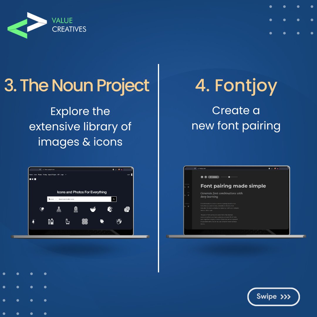 value_creatives's tweet photo. Take your graphic designing game to the next level with these design resources.
Follow us for more!

#GraphicDesigner #DesignResources #Huemint #Fontshare #Fontjoy #TheNounProject #ValueCreatives https://t.co/JUPeU3MHko