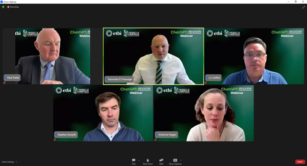 ETBIreland's tweet photo. #ChatETB has started! 
@stephenkinsella "ChatGPT as big a development as Google"  
@JJCollinsIrl @LimClareETB
@VivHogan 
 #ETBStrongerTogether https://t.co/Njry4D44CR