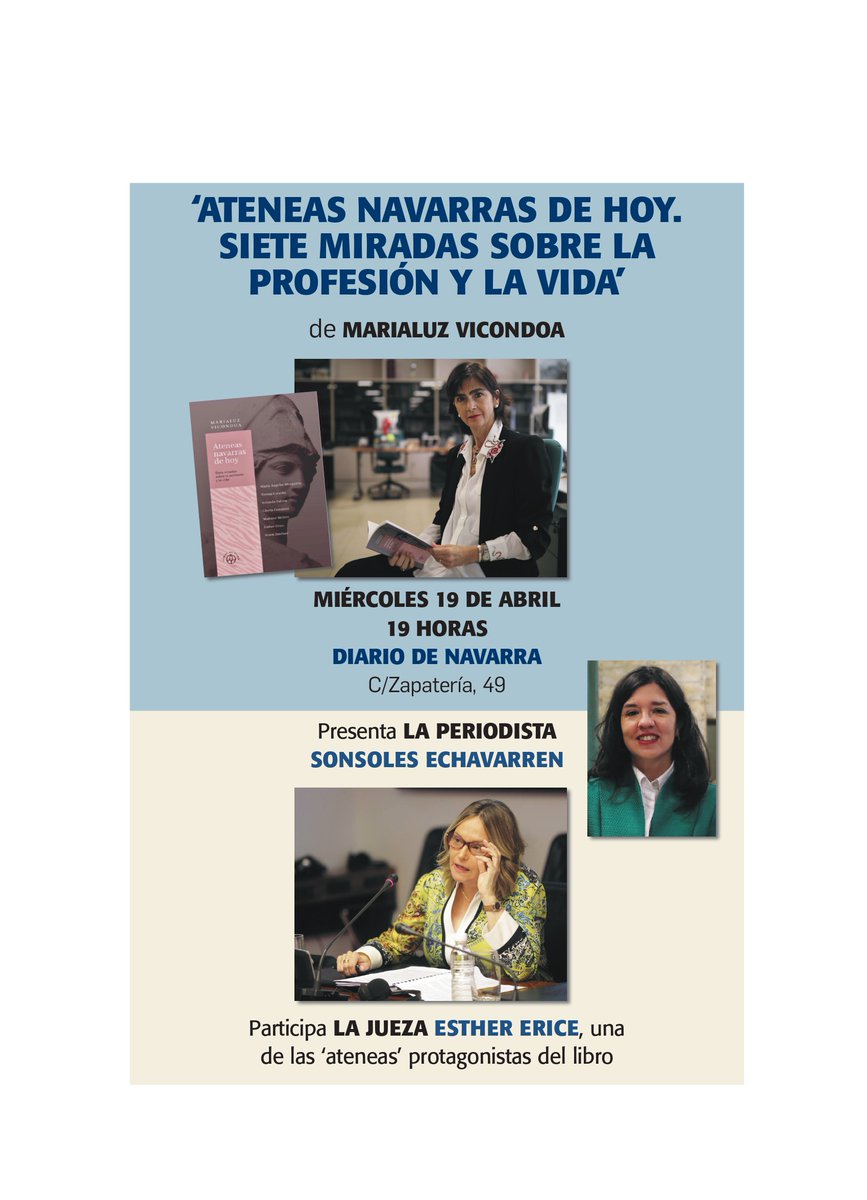 @marialuzvicondoaalvarez y yo hemos tenido suerte de que una protagonistas de su penúltimo libro nos acompañe en la presentación. La jueza Esther Erice, del libro 'Ateneas navarras de hoy. Siete miradas sobre la profesión y la vida" de @papelesdelduende en <a href="/DiariodeNavarra/">Diario de Navarra</a>