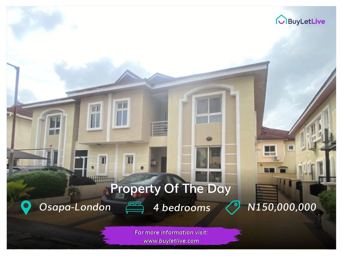 BuyLetLive_'s tweet photo. Featured property of the day.
4 Bedroom semi-detached duplex for sale
Location: Osapa-London, Lekki, Lagos.
Price: N150,000,000.
For more information, visit: https://t.co/ZlBVrd19Sx
#BuyLetLive #realestate #verified #verifiedagent https://t.co/VPJJQ5d2FD