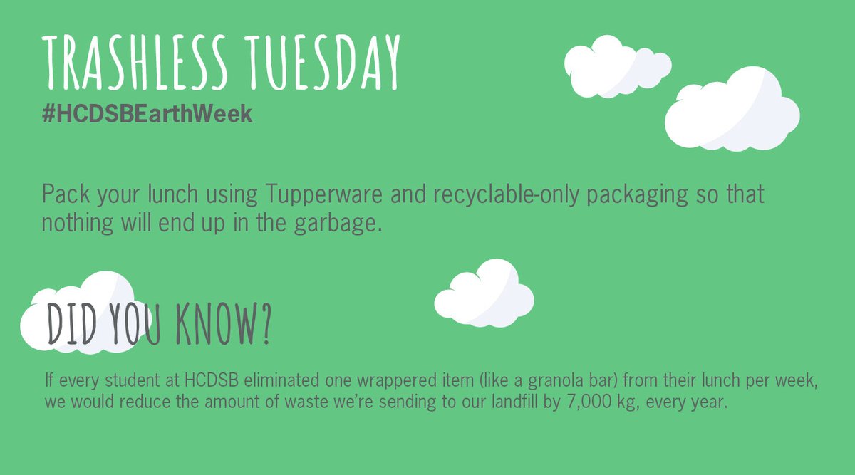HCDSB_eco's tweet photo. Here are some tips for the last two days of #HCDSBEarthWeek! #PaperlessMonday #TrashlessTuesday

Remember @EarthDay is on Friday! 🌎

Tag us in your posts and don’t forget to follow for more tips! 👆 https://t.co/vofU0l2LPM