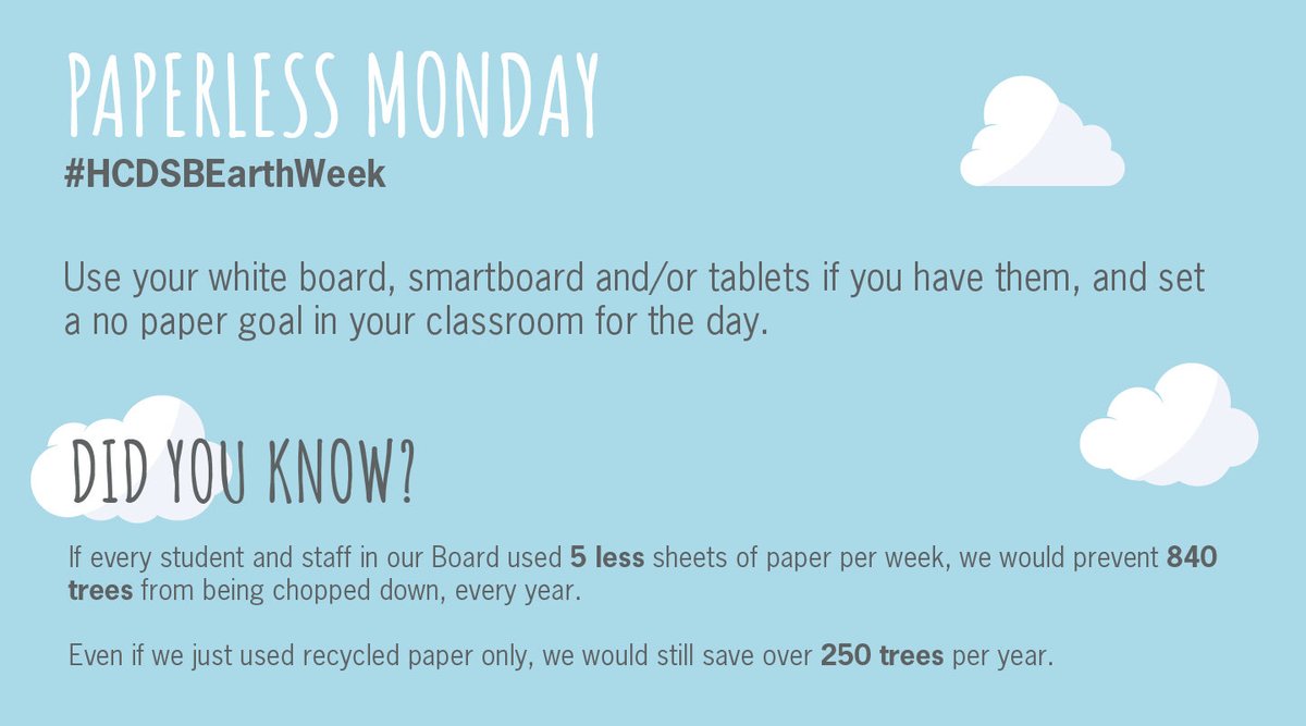 HCDSB_eco's tweet photo. Here are some tips for the last two days of #HCDSBEarthWeek! #PaperlessMonday #TrashlessTuesday

Remember @EarthDay is on Friday! 🌎

Tag us in your posts and don’t forget to follow for more tips! 👆 https://t.co/vofU0l2LPM