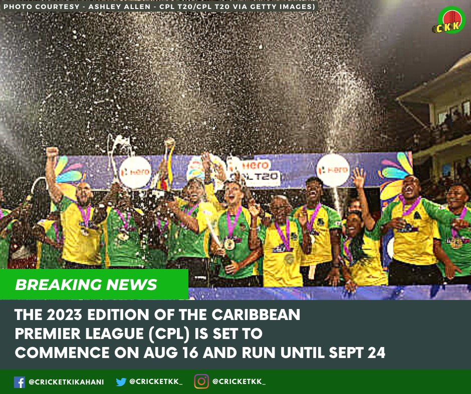 #CPL 2023 to start from August 16

#CricketWithCKK | #CPL2023