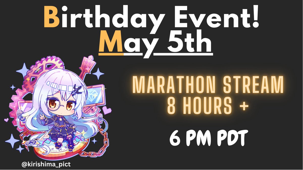 VZalozz's tweet photo. 🎊BIRTHDAY STREAM🎊

I'll be celebrating my birthday on stream~ nothing too fancy but I'll be going as long as I can handle ^~^

👑Where 👑
 https://t.co/WGj56fQ81u

⌛️When⌛️
May 5th/6th
7pm PDT
4am BST
12pm JST

Hope to see you all there x3 

#VtubersEN #VTuberUprising https://t.co/yqMcmLqD7y