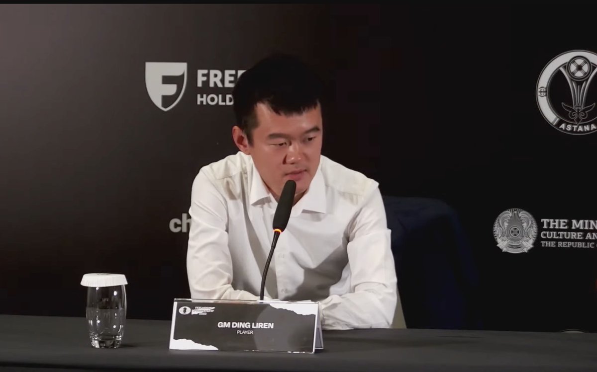 FIDE_chess's tweet photo. Ding Liren: "I think I played not so bad, but just at the end I messed things up." #NepoDing https://t.co/v8z8aCT8sW