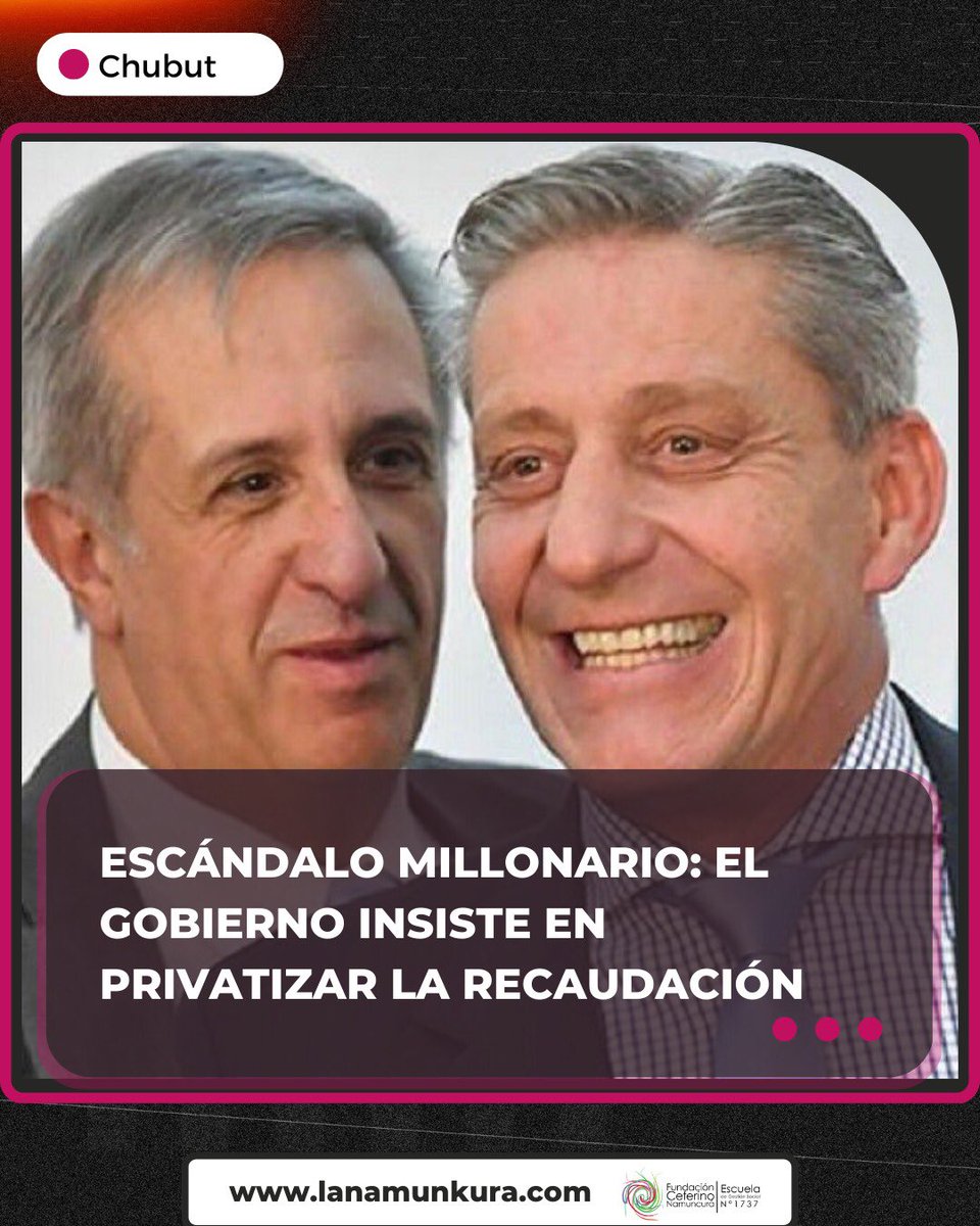 fmNamunkura's tweet photo. ESCÁNDALO: BUSCAN PRIVATIZAR LA RECAUDACIÓN DE IMPUESTOS EN CHUBUT 💸

🧵 sale hilo👇

💰 El gobierno de Mariano Arcioni, en gestión del ministro de economía Antonena, avanzan en entregarle a privados la recaudación de impuestos provincial a pesar de que sería inconstitucional… https://t.co/20XqlmatfE