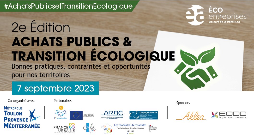📢 LES INSCRIPTIONS SONT OUVERTES !

Nous vous attendons nombreux pour la 2e édition de notre Colloque ACHATS PUBLICS ET TRANSITION ECOLOGIQUE

RDV le
📅 7 septembre à 9h30
📍 Au Palais des Congrès Neptune à Toulon

&gt;&gt; INSCRIPTIONS &amp; PROGRAMME : lnkd.in/eb6fSMB5