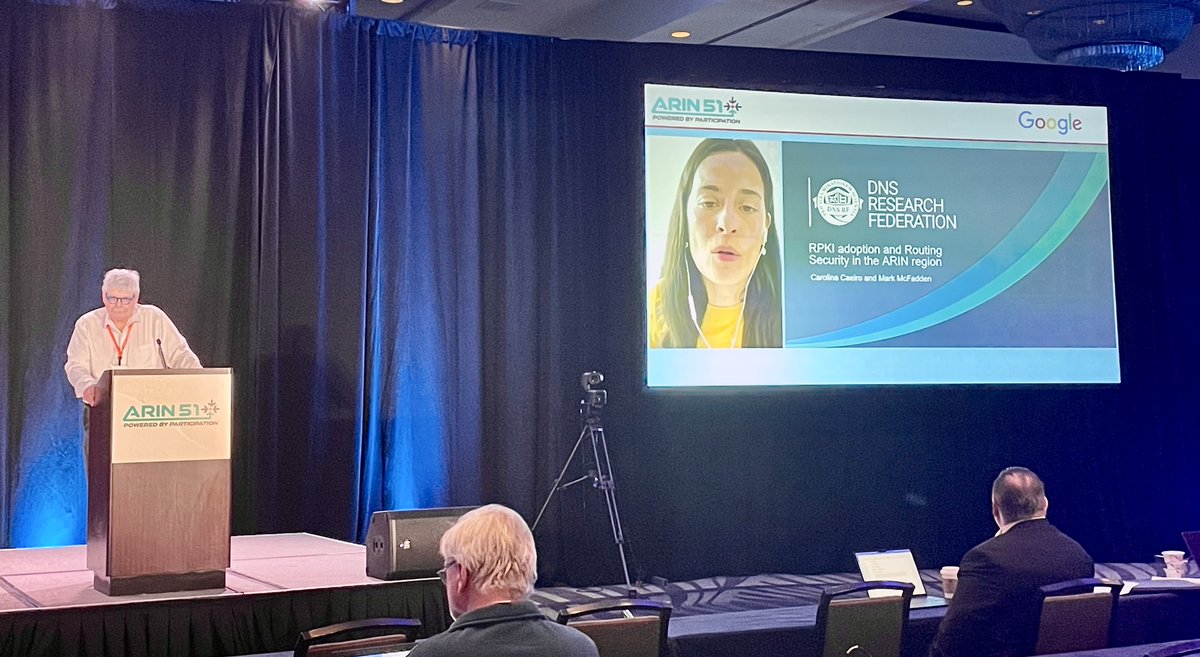 ARIN (@teamarin) on Twitter photo ARIN Community Grant recipients Carolina Caeiro of <a href="/dns_rf/">DNS Research Federation</a> & <a href="/OxfordInfoLabs/">Oxford Information Labs</a> and Mark McFadden of <a href="/OxfordInfoLabs/">Oxford Information Labs</a> share about the project "#RoutingSecurity in the ARIN Region: Studying Trends, Facilitating Data Analysis & Promoting #RPKI Adoption" arin.net/participate/me… #ARIN51 ARIN Community Grant recipients Carolina Caeiro of <a href="/dns_rf/">DNS Research Federation</a> & <a href="/OxfordInfoLabs/">Oxford Information Labs</a> and Mark McFadden of <a href="/OxfordInfoLabs/">Oxford Information Labs</a> share about the project "#RoutingSecurity in the ARIN Region: Studying Trends, Facilitating Data Analysis & Promoting #RPKI Adoption" arin.net/participate/me… #ARIN51