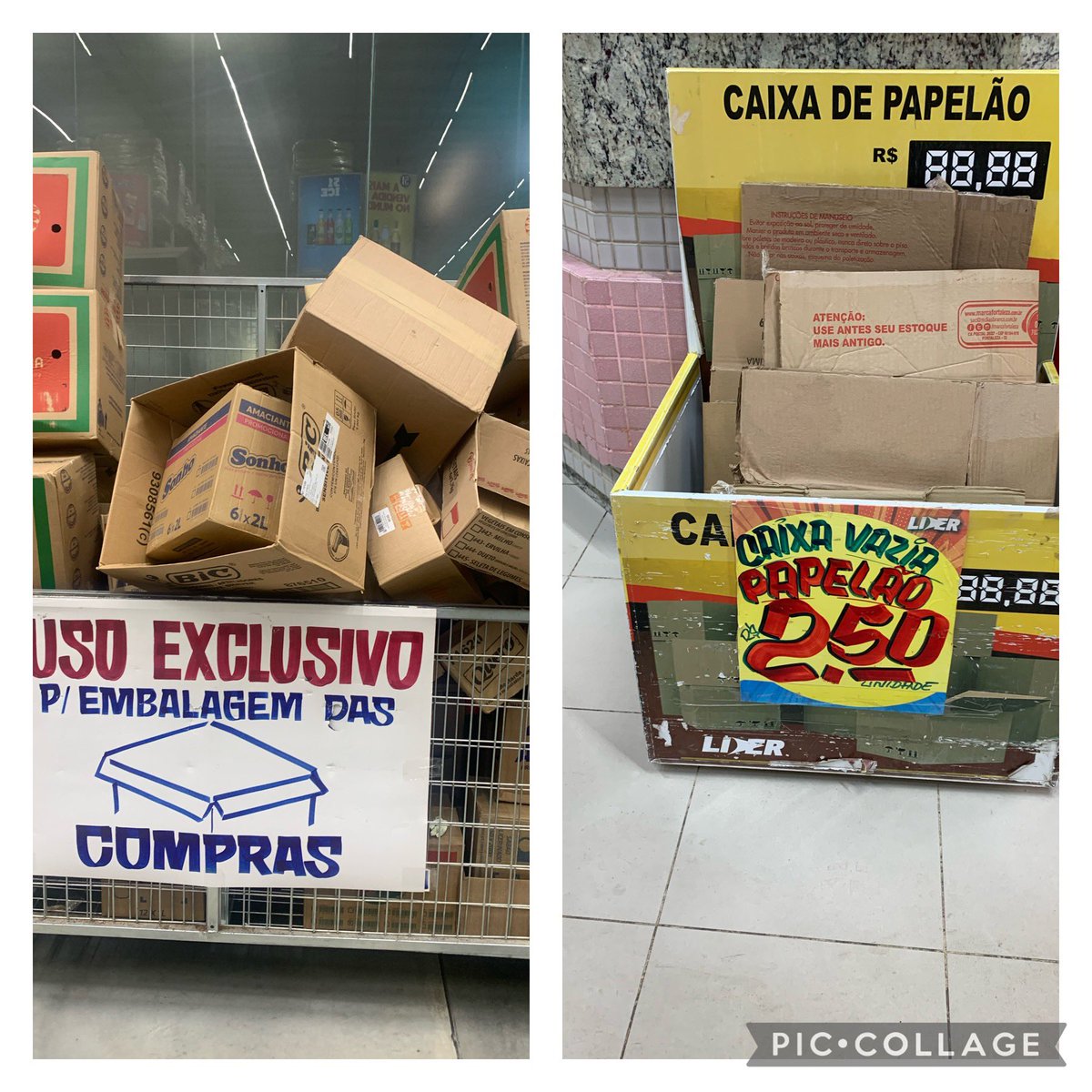Não estou aqui puxando saco de nenhum super mercado, mas é bom divulgar no supermercado que vem de fora o custo é zero já no supermercado líder tem custo. Até a caixa que iria para reciclagem cobram do cliente.