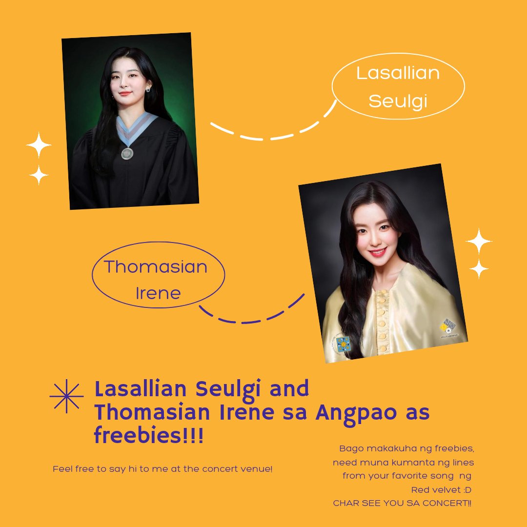 aseulalltheway's tweet photo. r to v freebies! fan edited lasallian seulgi and thomasian irene in ampao

- like and rt, tas patingin ako
- 1:1
- may surprise yung ibang ampao 👀
- until may maipapamigay
- pwede po mag donate, if willing lang po para maparami yung copies

#REDVELVETinMNL2023 
SEE YOU LUVIES!!! https://t.co/XnraDRxmQT