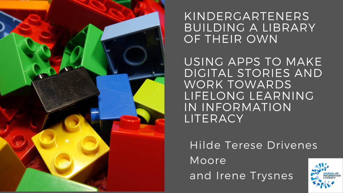 Lastly, the third research paper on the shortlist for the Ross Todd Award:

Kindergarteners building a library of their own by Hilde Terese Drivenes Moore <a href="/hildetd/">Hilde Moore</a> and Irene Trysnes <a href="/IreneTrysnes/">Irene Trysnes</a> (Vol. 15, No.3).

Read the paper: ojs.lboro.ac.uk/JIL/article/vi… 
#InfoLit