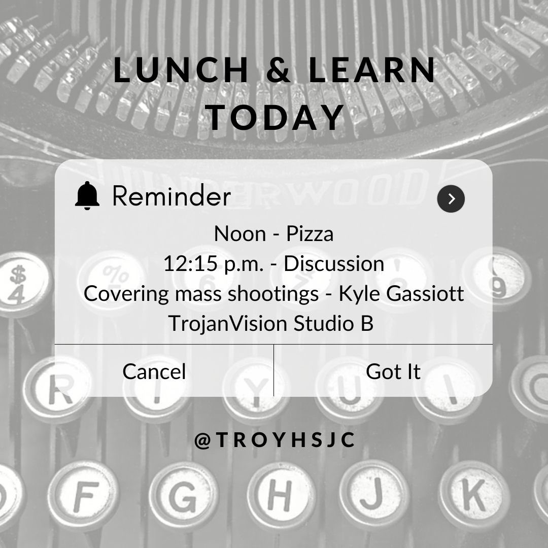TroyHSJC's tweet photo. @TroyHSJC professor @kdgassiott has been covering the mass shooting in Dadeville for @NPR and @TroyPublicRadio. Today he’ll be sharing his experience with students. https://t.co/QCDCW9J1hu