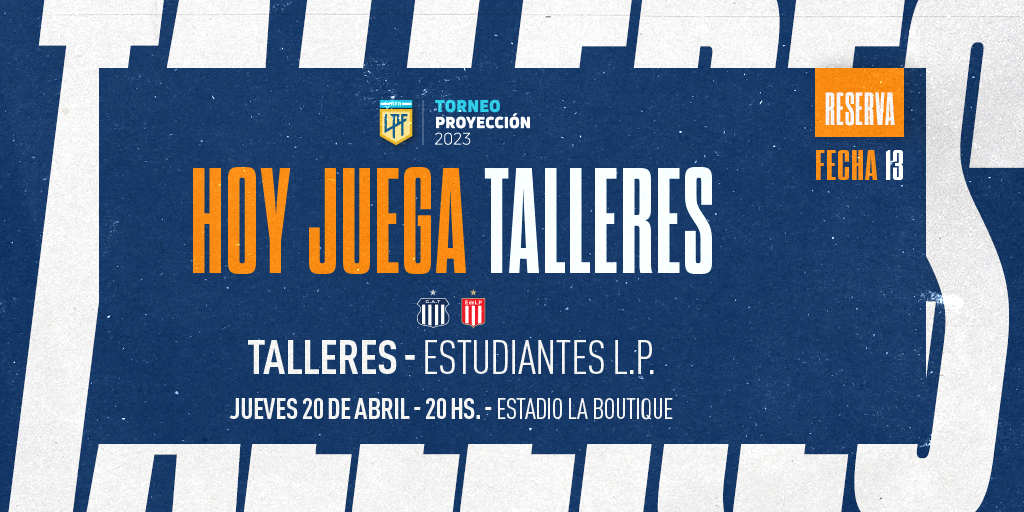 CATalleresdecba's tweet photo. 💙 #HoyJuegaReservaTalleres

🆚 @EdelpOficial 
🏟️ Estadio #LaBoutique
⌚ 20:00hs

🔵⚪ #VamosTalleres #TorneoProyección2023 https://t.co/QT7wlNzAWf