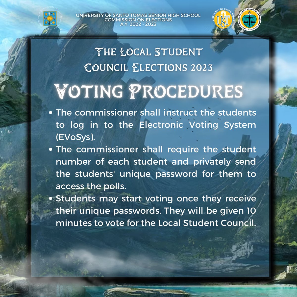 ustshscomelec's tweet photo. Kaltxi! ๐
โ The UST SHS SC Elections 2023 Voting Guidelines and Procedures are now posted.
Thomasians, vote wisely! ๐ฏ๐ณ๏ธ
#USTEleksyon
#USTSHSHalalan2023
#USTHalalan2023
#SCELECTIONS23
#PANDORA
#USTSHSCOMELEC
Pubmat by: Vhic Del Rosario https://t.co/9GjsYp5WQT
