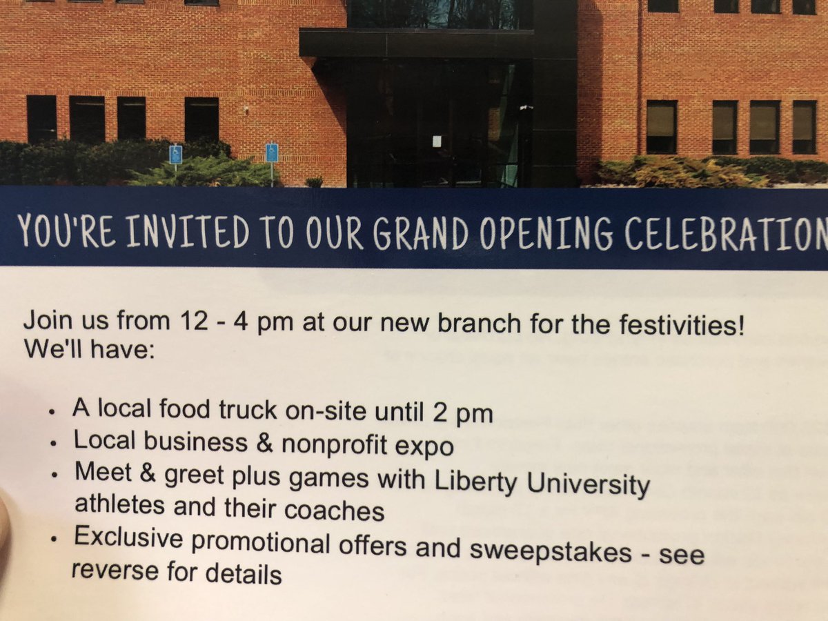 Come out and join us Thursday at 2102 Langhorne for <a href="/FreedomFirstCU/">Freedom First</a> grand opening.  Food trucks, slap shots with LU hockey, free throw challenge against <a href="/KyleRode/">Kyle Rode</a> , throw the football around or autos with <a href="/James1Jointer/">James Jointer Jr</a> or test your arm on the radar gun with <a href="/BHort21/">Brayden Horton</a>